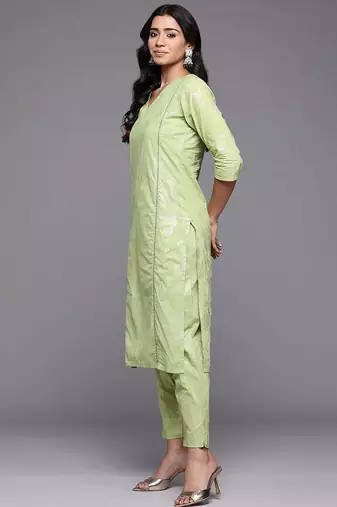 Green printed pure cotton kurta sets