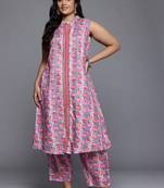 Grey printed cotton blend kurta sets