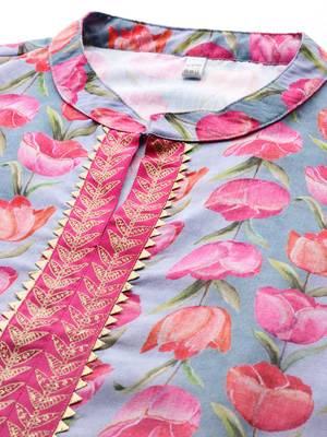 Grey printed cotton blend kurta sets 2