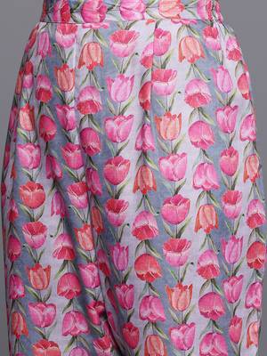 Grey printed cotton blend kurta sets 3