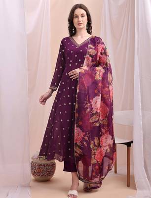 Purple printed poly georgette kurta sets 1