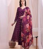 Purple printed poly georgette kurta sets