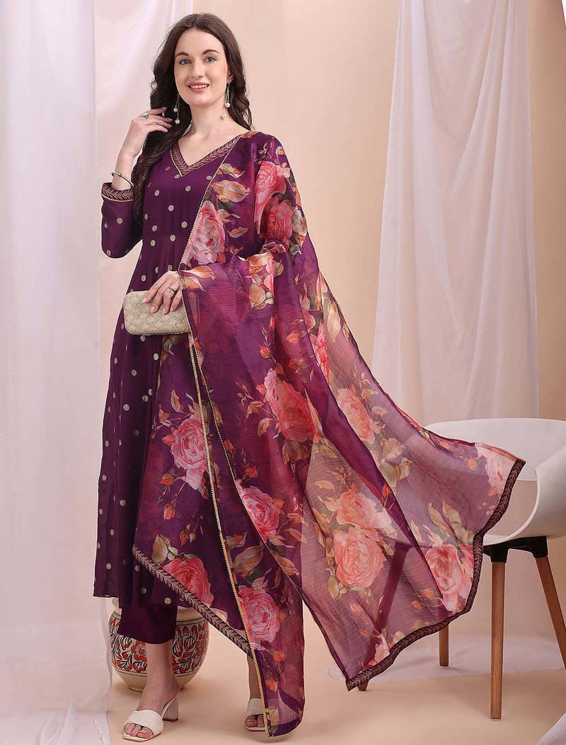 Purple printed poly georgette kurta sets