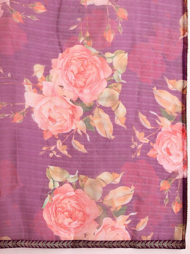 Purple printed poly georgette kurta sets