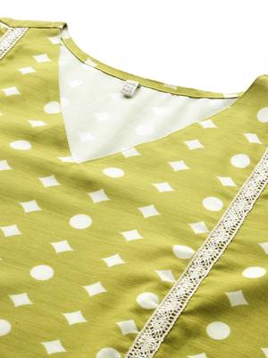 Olive printed cotton blend long kurtis 2