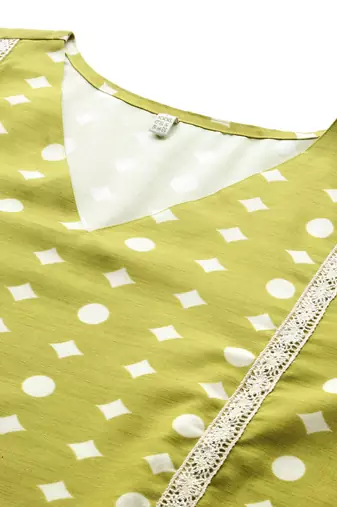 Olive printed cotton blend long kurtis