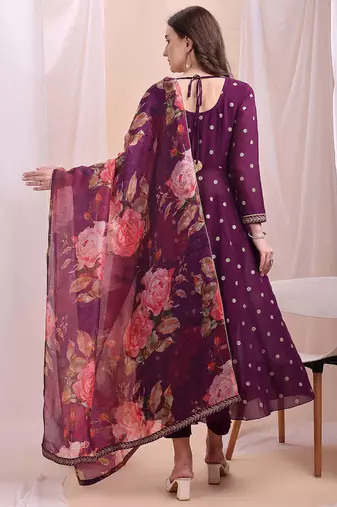 Purple printed poly georgette kurta sets