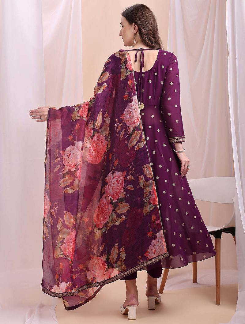 Purple printed poly georgette kurta sets