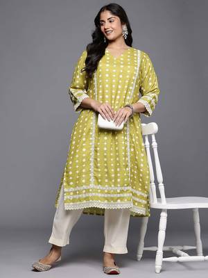 Olive printed cotton blend long kurtis 5