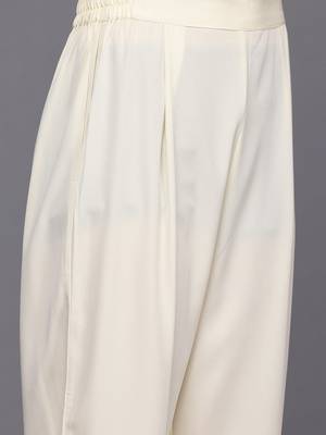 Off white solid poly crepe kurta sets 3