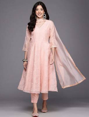 Pink printed organza kurta sets 1