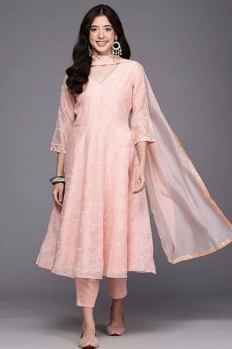 Pink printed organza kurta sets