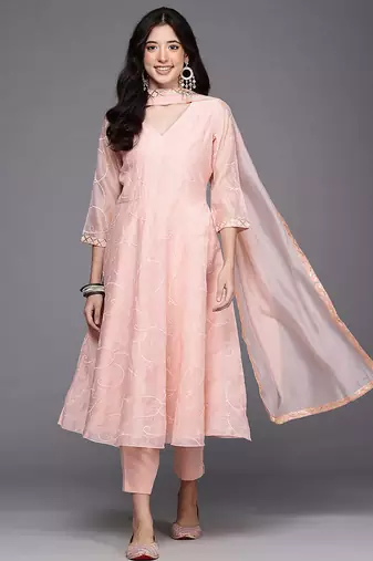 Pink printed organza kurta sets