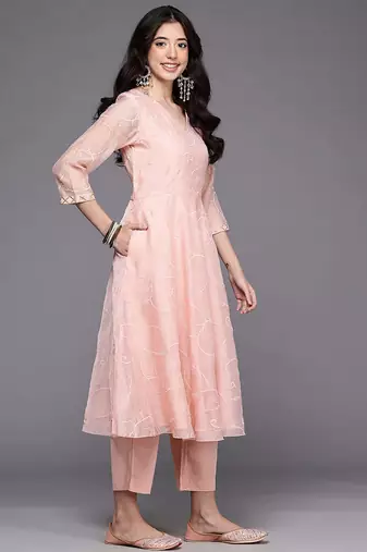 Pink printed organza kurta sets