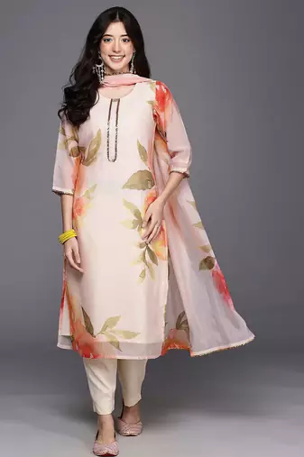 Off white printed organza kurta sets