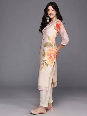 Off white printed organza kurta sets 5