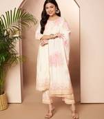 Orange printed silk blend kurta sets