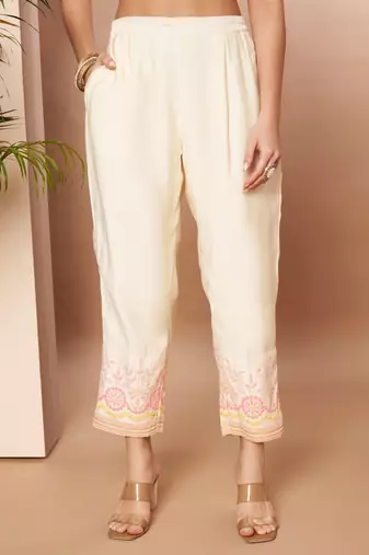 Orange printed silk blend kurta sets