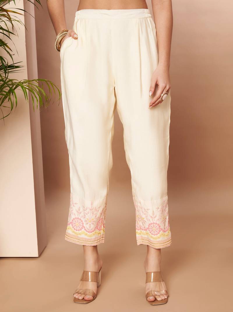 Orange printed silk blend kurta sets