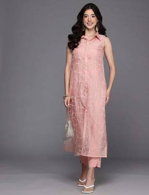 Pink printed organza kurta sets 1