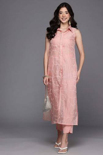 Pink printed organza kurta sets