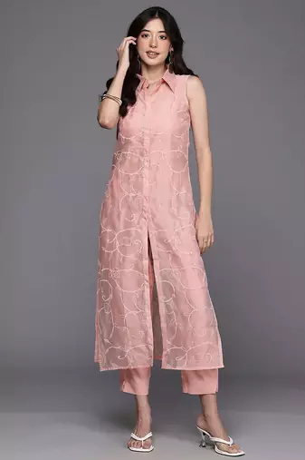 Pink printed organza kurta sets