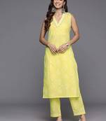 Yellow printed pure cotton kurta sets