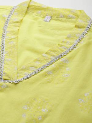 Yellow printed pure cotton kurta sets 2