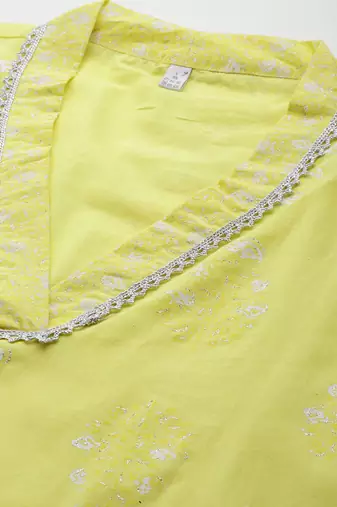 Yellow printed pure cotton kurta sets
