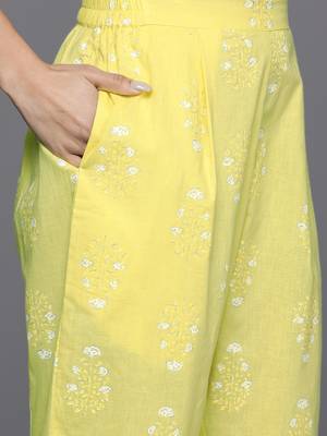 Yellow printed pure cotton kurta sets 3