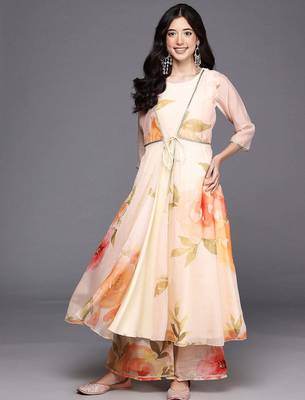 Off white printed organza kurta sets 1