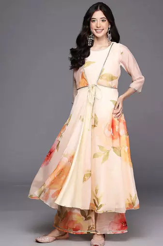 Off white printed organza kurta sets