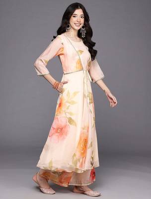Off white printed organza kurta sets 4