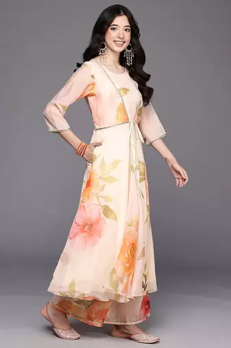 Off white printed organza kurta sets