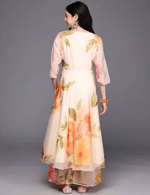Off white printed organza kurta sets 5