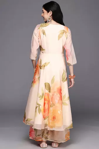Off white printed organza kurta sets
