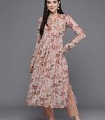 Brown printed poly chiffon kurta sets