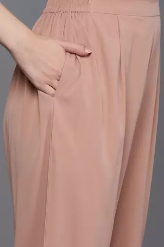 Brown printed poly chiffon kurta sets