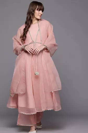 Pink printed organza kurta sets