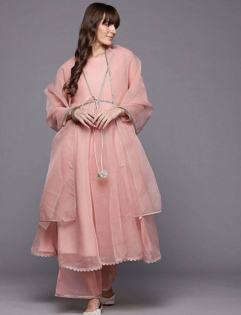 Pink printed organza kurta sets