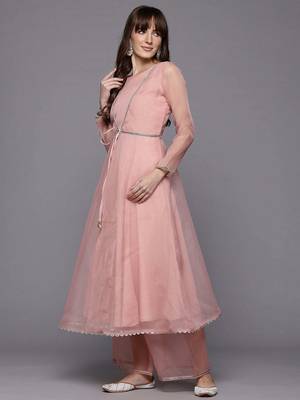 Pink printed organza kurta sets 5
