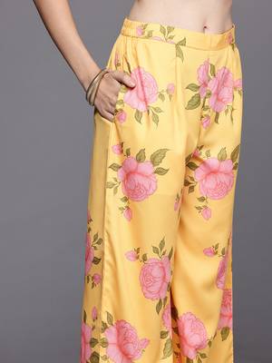 Yellow printed poly crepe kurta sets 3