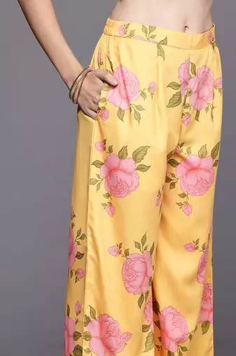 Yellow printed poly crepe kurta sets