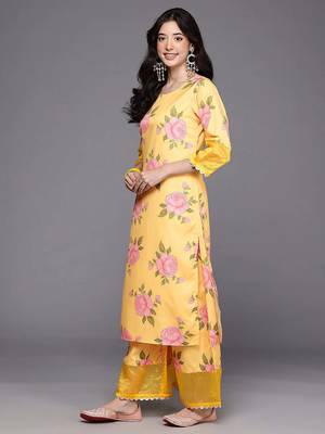 Yellow printed poly crepe kurta sets 5