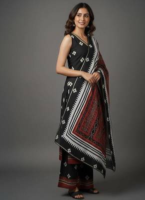 Black printed silk crepe kurta sets 2