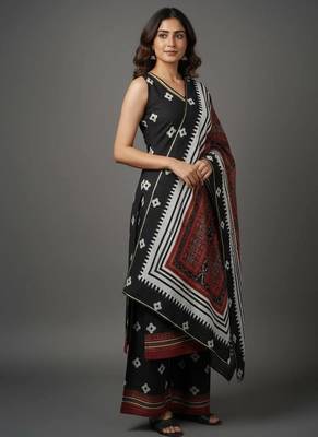 Black printed silk crepe kurta sets 3