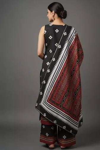 Black printed silk crepe kurta sets
