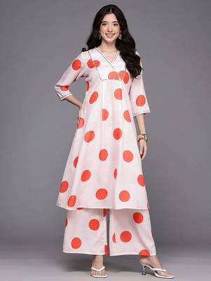 Off white printed cotton blend kurta sets 1