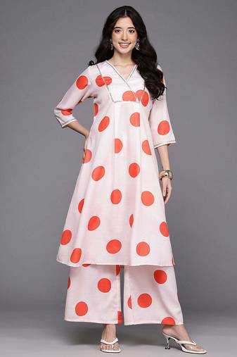 Off white printed cotton blend kurta sets