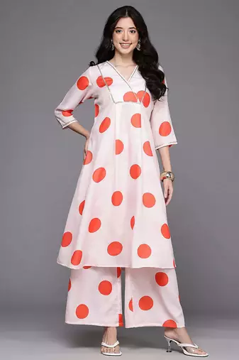 Off white printed cotton blend kurta sets